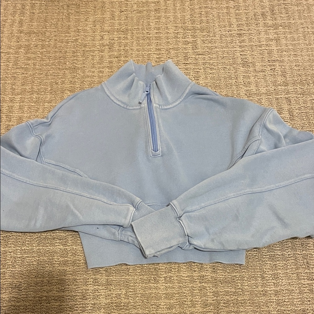 Aerie Blue Cropped Quarter-Zip Top